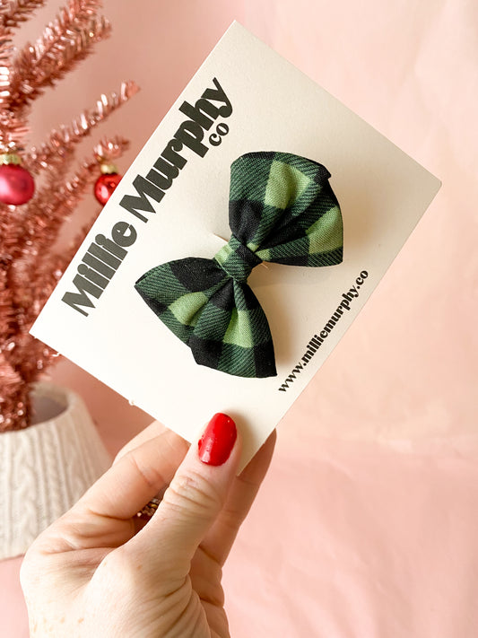 Amelia Bow, Cotton, Green Plaid